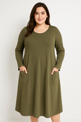 Kjole med store lommer - Brystmål 130cm - Bomuld Elastan